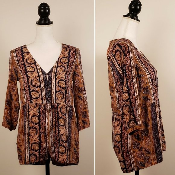 FOREVER 21 Romper, Brown Boho Paisley Floral, M